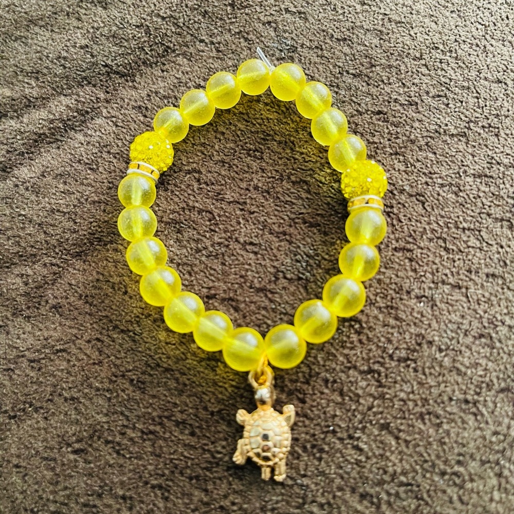 Yellow Beaded Bracelet with Turtle Charm